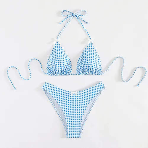 Damenbekleidung Neuer Split Plaid Printed Bikini_voghion.com