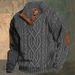 Men's Cable Knit Sweater With Turn-Down Collar, Long Sleeve Winter Pullover For Casual & Office Wear (Dark Grey, Black) – Available In Sizes_voghion.com