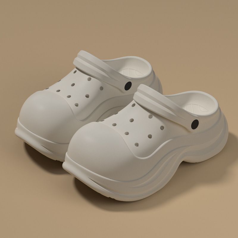Women's Platform Crocs – 3.5cm Thick Sole EVA Slip-Ons With Breathable Holes, Anti-Slip & Cushion Comfort (Black/White/Sand, Sizes 35-40)​_voghion.com