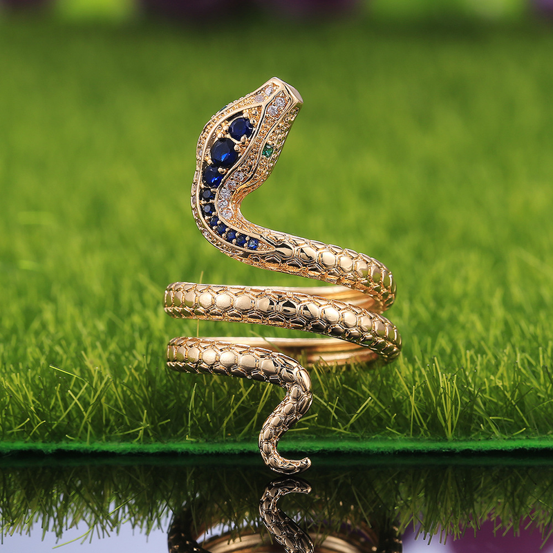Cao Shi Kreativer Unisex-Ring in Schlangenform mit eingelegtem Saphir-Zirkon_voghion.com