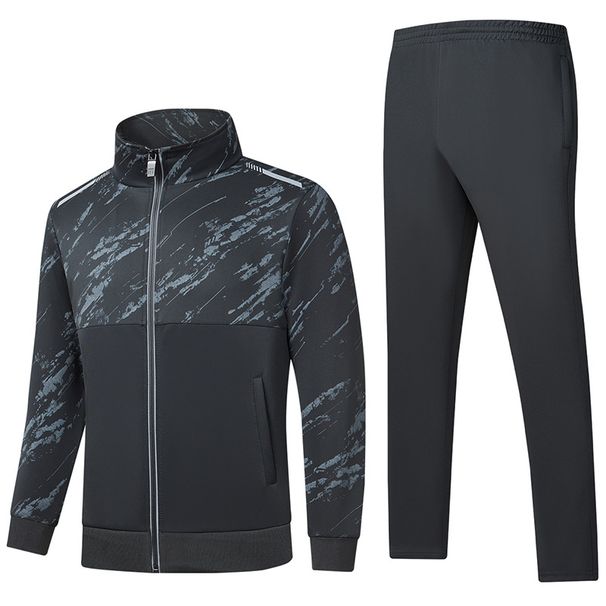 Spring And Autumn Stand Collar Cardigan Men's Running Sportswear Color Block Sweatshirt Jogger Pants Two-Piece Set_voghion.com