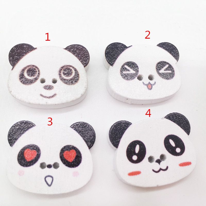 Lemn pictat colorat cu un model drăguț de cap de panda, doi nasturi cu ochi, accesorii DIY lucrate manual, 4 expresii_voghion.com