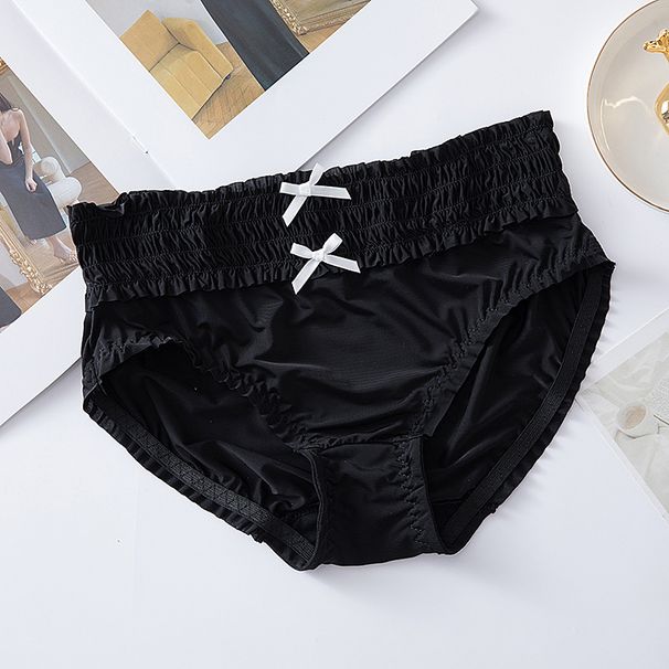 Intimo Mutandine in seta ghiaccio pieghettate con fiocco, intimo traspirante a vita media da donna_voghion.com