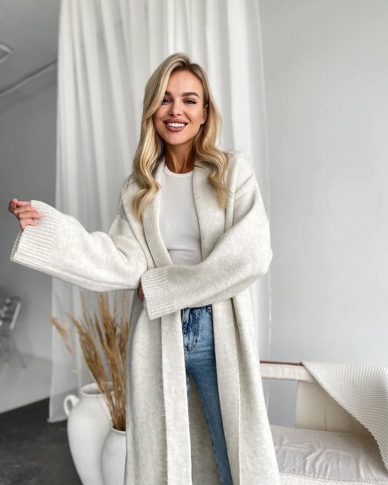 Vêtements pour femmes 2024 nouveaux produits automne et hiver tempérament élégant sans col long cardigan veste pull pour femmes_voghion.com