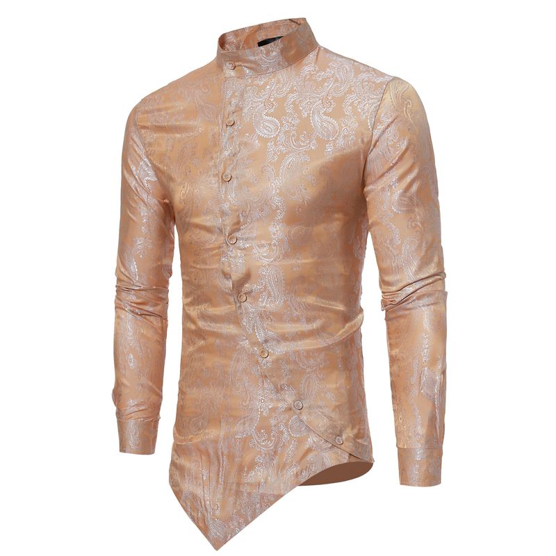 New Personalized Irregular Hem Design For Men's Casual Long Sleeved Dark Patterned Shirt In European Size ZT-CS16_voghion.com