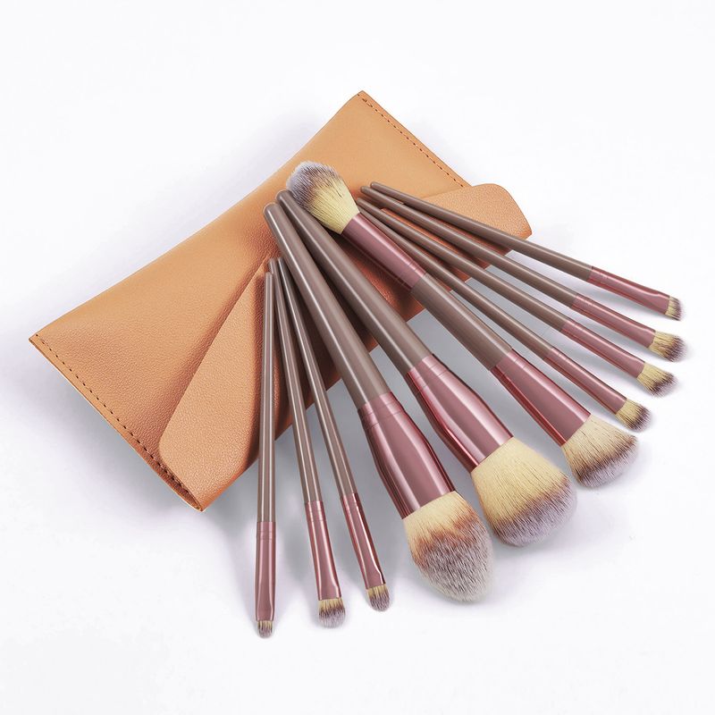 10 Extra Large Champagne Makeup Brush Set + Bag_voghion.com