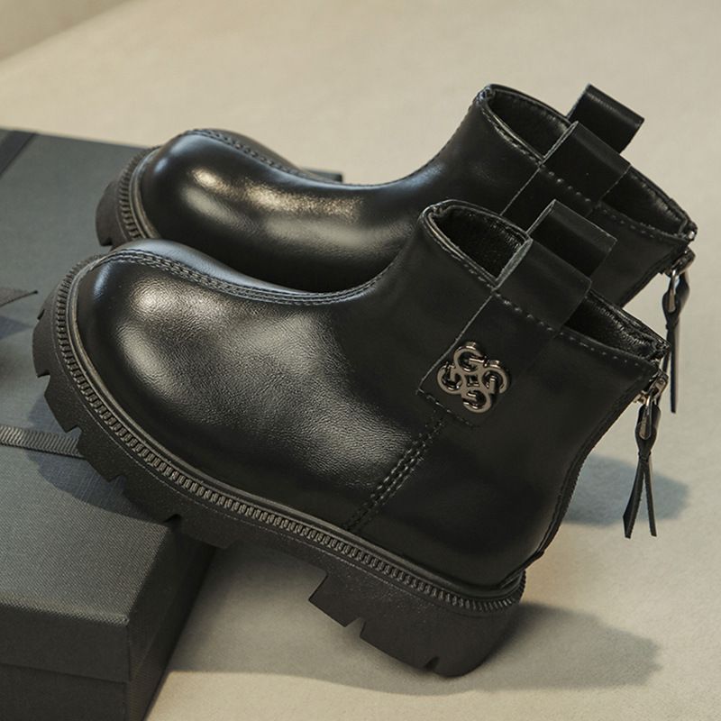 Girls' shoes, children's Martin leather 2024 autumn and winter new princess short bo, stylish little girls' single_voghion.com