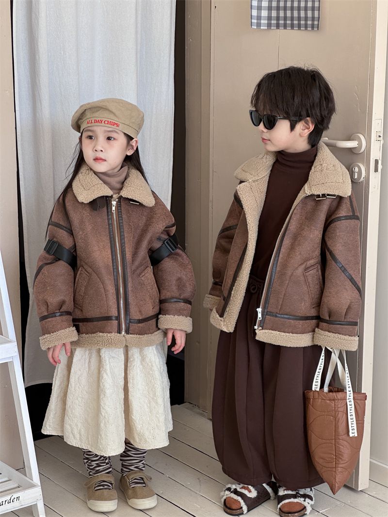 Winter Children's Fur One Lamb Fur Coat For Boys And Girls Suede Thermal Jacket Tide_voghion.com