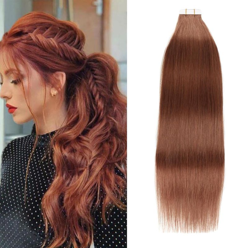 Castano ramato scuro #33 Extension per capelli con nastro adesivo, capelli umani lisci naturali, 14-24 pollici, extension per capelli con nastro adesivo invisibile, castano ramato scuro_voghion.com