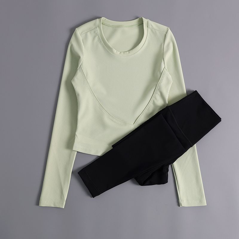 Traje deportivo para mujer, mangas largas, mallas, camisetas sexys de secado rápido, tops cortos de fitness adelgazantes, ropa de yoga para correr de celebridades de Internet._voghion.com
