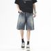 Herrenbekleidung Denim Beach Shorts Sommer Trendy Loose Semi Elastic Stitching Shorts_voghion.com