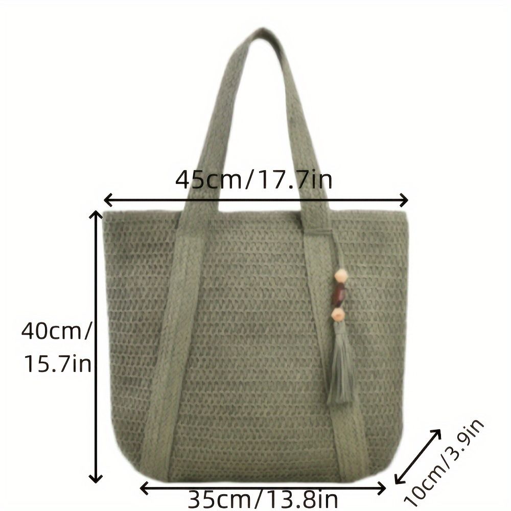 Women's Tote Bags Solid-color Straw Woven Bag, Casual Woven Bag, Large-capacity Tote Bag, Women's Bag, Vacation Beach Bag, Bag For Women_voghion.com