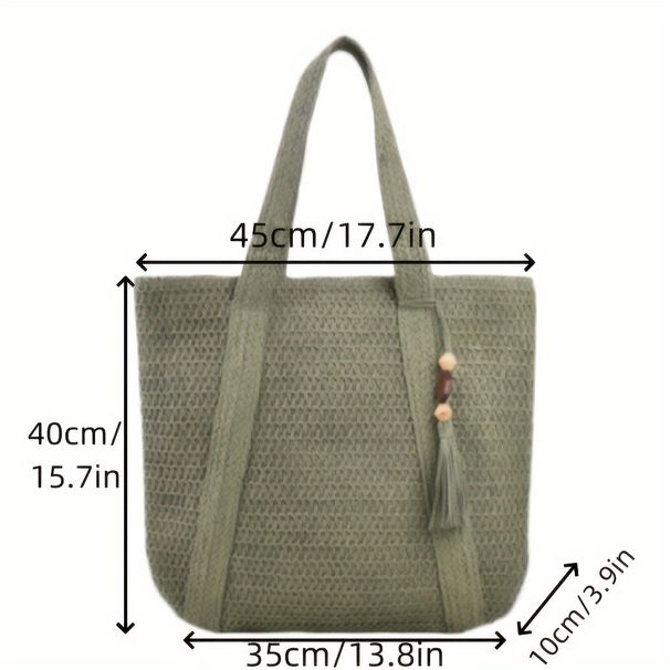 Women's Tote Bags Solid-color Straw Woven Bag, Casual Woven Bag, Large-capacity Tote Bag, Women's Bag, Vacation Beach Bag, Bag For Women_voghion.com