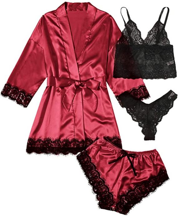 Women's Silk-Like Sleepwear Set – 4-Piece Loungewear Robe & Camisole (S-XXL) – Elegant Home & Outdoor Wear_voghion.com