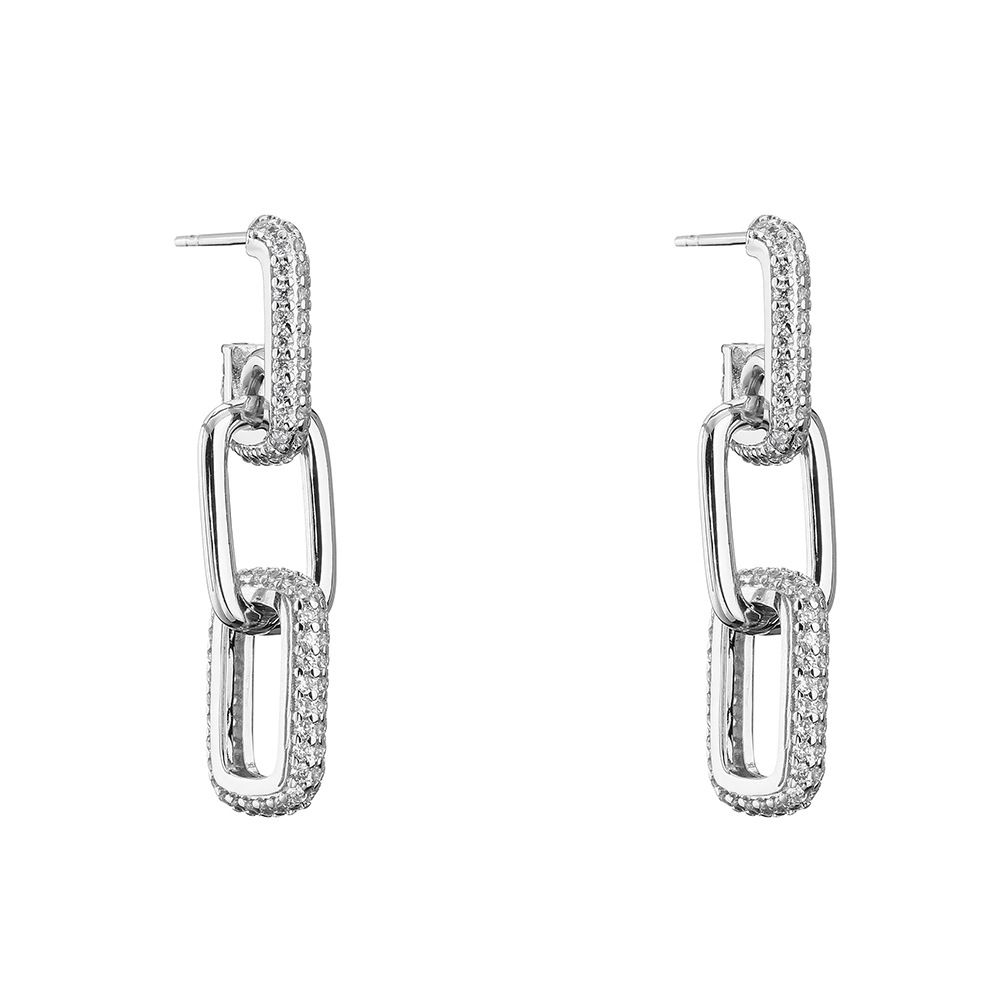 Orecchini pendenti geometrici vintage da donna con dettagli in zircone, elegante design con nappe a catena per donna, orecchini lunghi con fibbia a catena e nappe_voghion.com