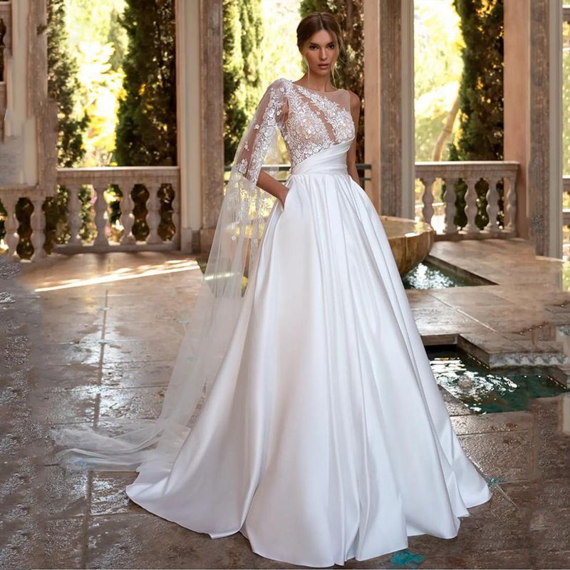 Robe de mariée simple pour femmes, robe de mariée principale_voghion.com