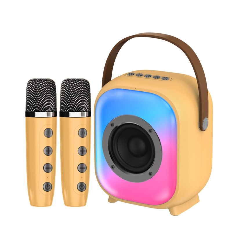 NewRixing NR168W Portable Colorful Bluetooth Speaker Home Dual Mic Karaoke Speaker(Coffee)_voghion.com