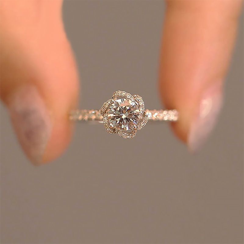 【Bloom】Rose Blume Moissanite Diamant Für Frauen Silber Überzogene Bouquet Simulation Hochzeit Vorschlag Ring_voghion.com