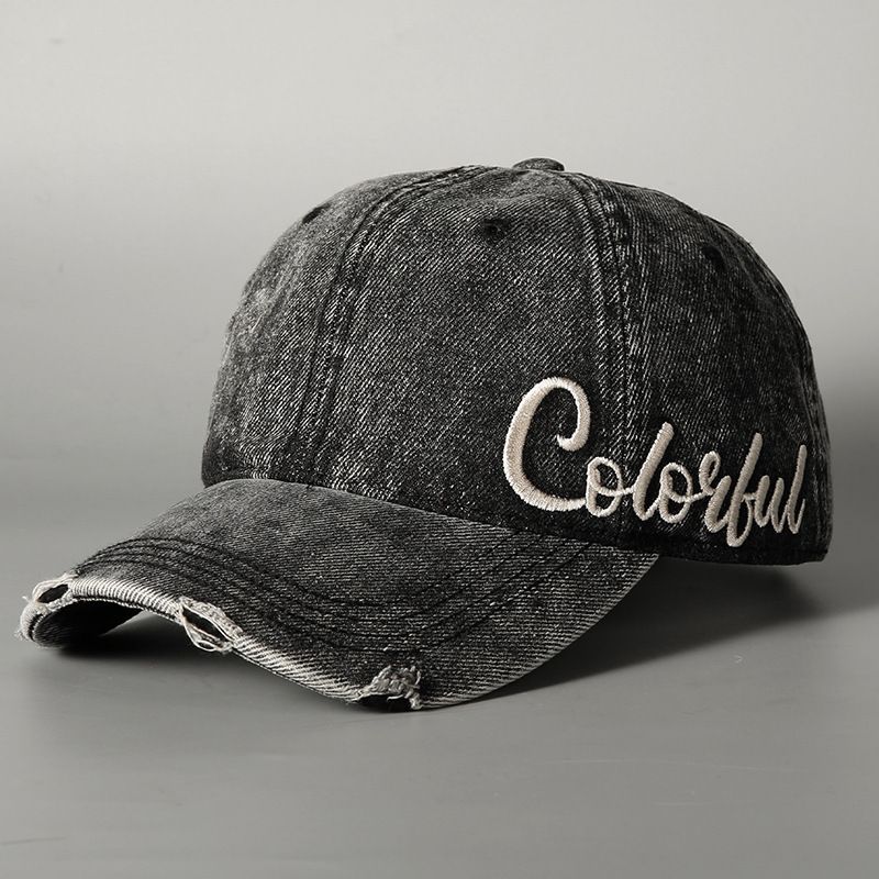 Men's Hats Dyed Embroidered Letters Hole Baseball Hat For Women New Spring And Summer Sun Protection Cap_voghion.com