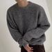 Men's Soft Knit Sweater - Retro Solid Color Pullover With Cozy Fleece Lining, Comfortable Loose Fit Crewneck For Casual Winter Wear_voghion.com