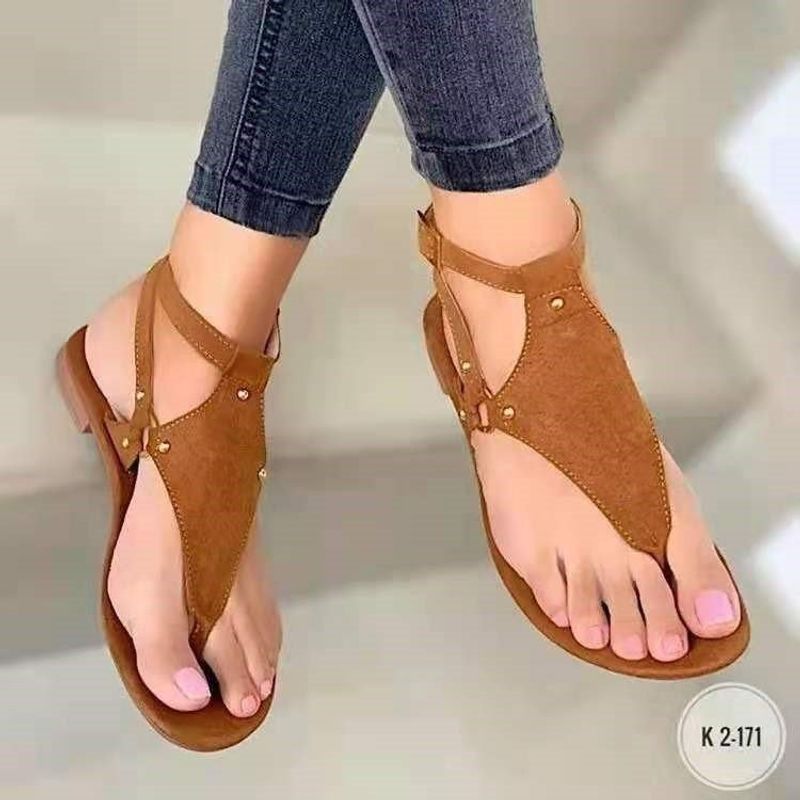 Large Sandals For Women 2025 Casual Flat Bottom Toe Buckle With Beach Shoes_voghion.com