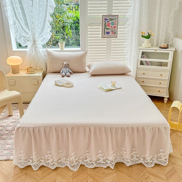 Elegante gonna da letto in cotone effetto nuvola con bordo in pizzo – Copriletto morbido e antiscivolo per letto matrimoniale/king size (traspirante, ipoallergenico)_voghion.com