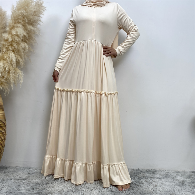 Vestido feminino simples da moda do Oriente Médio com lenço na cabeça_voghion.com