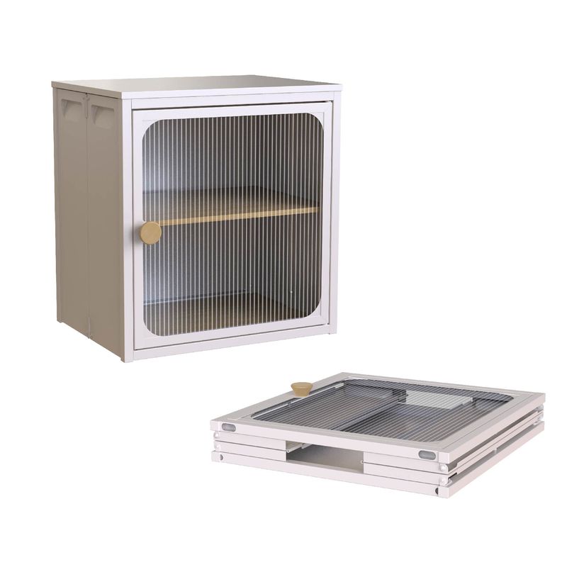 Single Sturdy & Convenient Foldable Cabinet, Durable Steel-Wood Combo With Anti-Slip Design & Quick Fold & Install, Easy To DIY Storage Container With Door, White_voghion.com