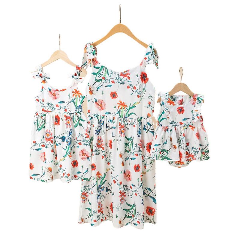 Mother & Kids Foreign trade European and American parent-child dress suspender print dress mother-daughter parent-child outfit_voghion.com