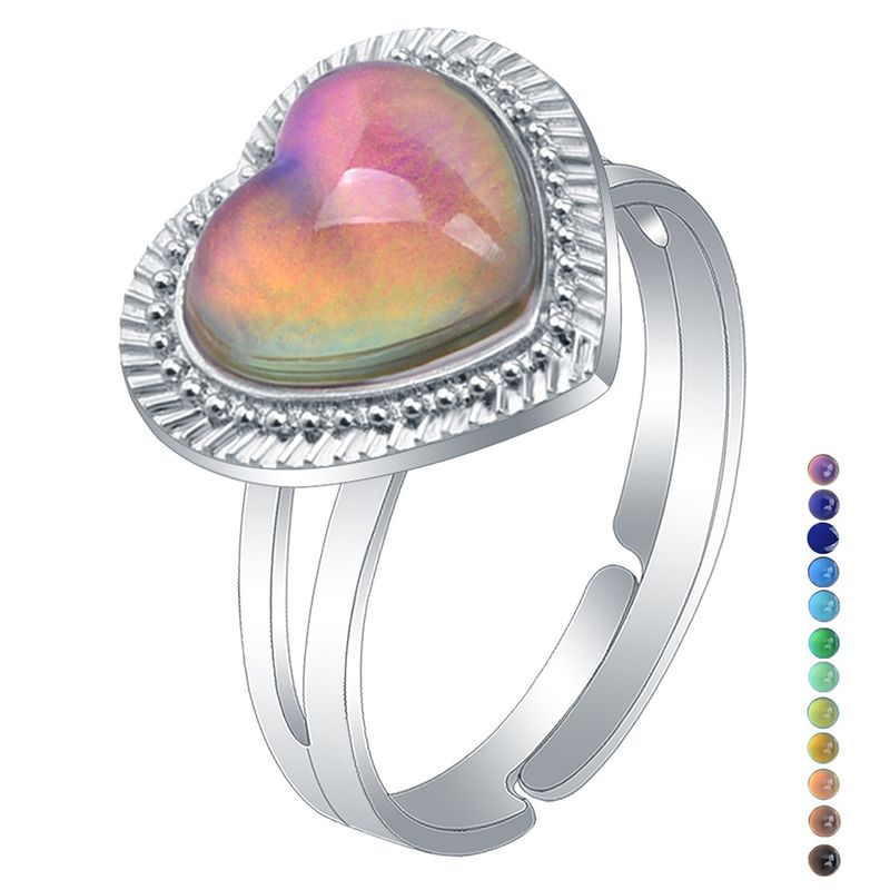 Anello aperto regolabile con sensore di temperatura e colore che cambia a forma di cuore color pesca da donna_voghion.com
