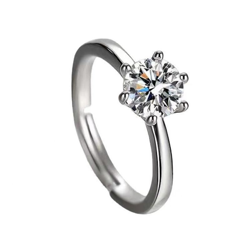 Kadınlar İçin Tayland Gümüş Moissanite Elmas Yüzük Simüle Bir Karat Açık Ayarlanabilir Kazınmış Moda Benzersiz Niş_voghion.com