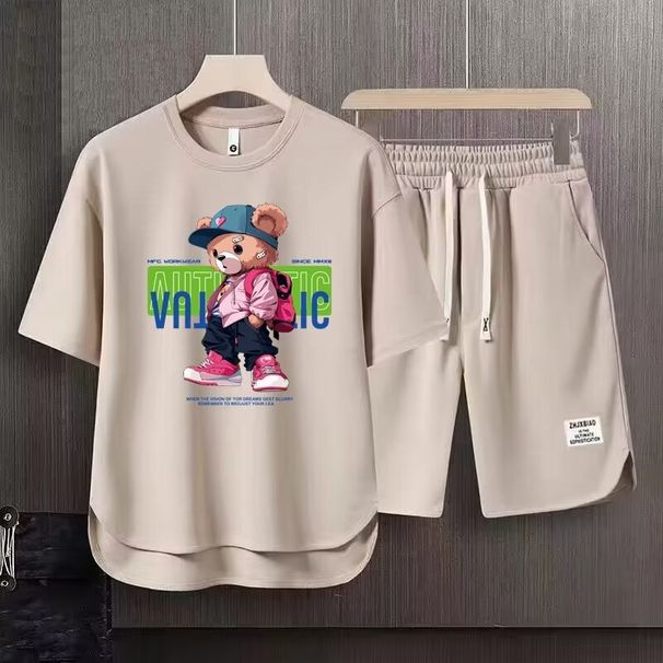 ανδρικά ρούχα Καλοκαιρινό αγόρι κοντομάνικο μπλουζάκι με φαρδιά στρογγυλή λαιμόκοψη νέα μοντέρνα μάρκα εκτύπωση εφήβων όμορφος που ταιριάζει με ένα πλήρες σετ_voghion.com