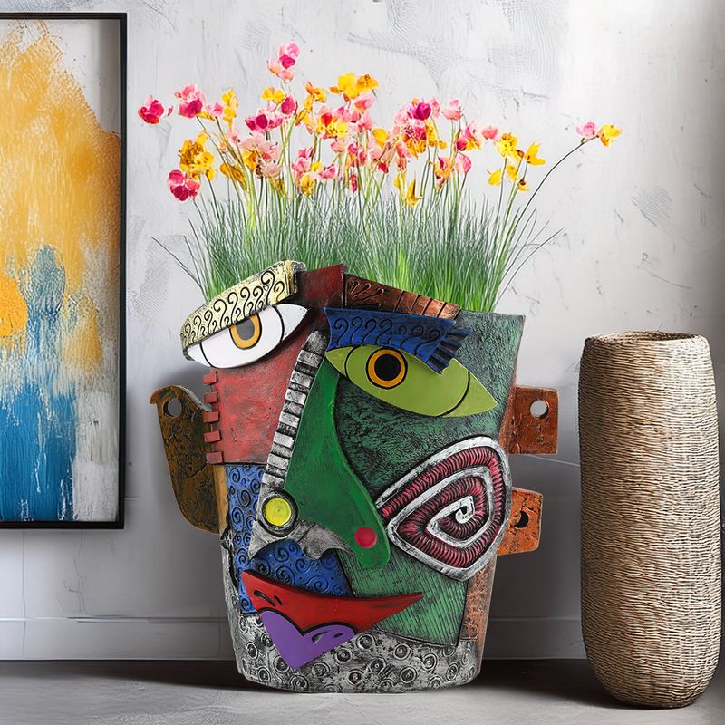 Overseas New Product Colorful Abstract Surprised Human Face Resin Flower Pot Creative Expression Home Garden Planting_voghion.com