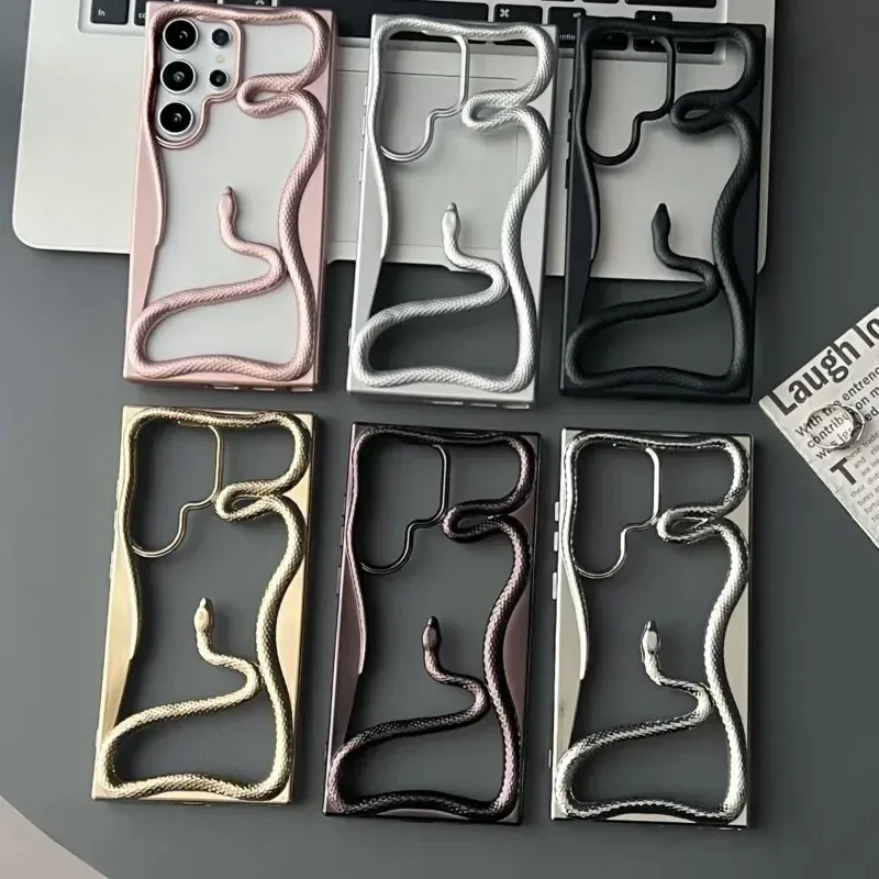Neue 3D-Höhle-Out-Schlangen-Telefonhülle für Samsung Galaxy S25 S24 S23 S22 Ultra S23FE Fashion Hollow Slim Stoßfeste weiche Abdeckung_voghion.com