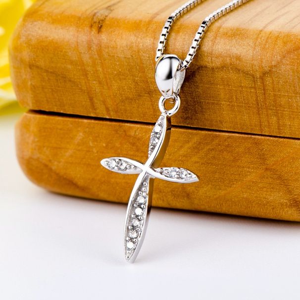 Collana con croce a forma di mulino a vento in argento puro per donna, gioielli di alta gamma tempestati di diamanti alla moda_voghion.com
