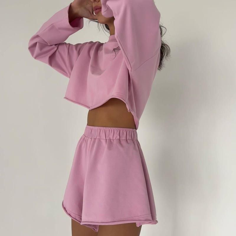 Women's Clothing Casual Loose Sports Suits For Women Long Sleeved Sweatshirt Tops Shorts Two Piece Home Clothes For Women_voghion.com