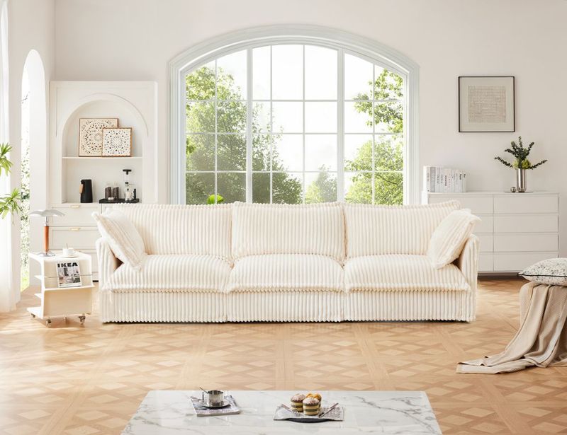 Slipcovered Sofa Couch, Modern 3 Seater Sofa With Suppleness Armrests,Deep Seat Sofa With Soft Multiple Big Pillows, Comfy Couch For Living Room, Ap_voghion.com
