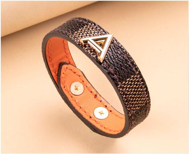 Trendy V-Shaped Leather Plaid Stripe Bracelet Same Day Dispatch_voghion.com
