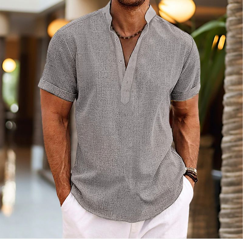 Vêtements pour hommes Chemise à manches courtes à col de couleur unie pour hommes de grande taille Chemise simple en forme de manches_voghion.com