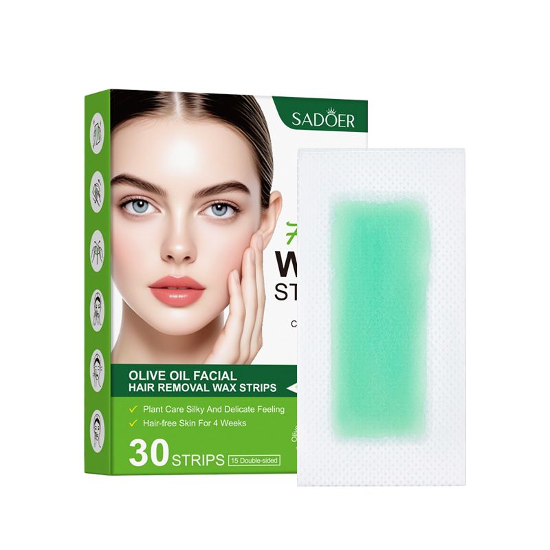 Autocollants d'épilation SADOER Papier de cire d'épilation du visage à l'huile d'olive 30 pièces 1 boîte Autocollants de soin Élimination douce des poils fins du visage_voghion.com