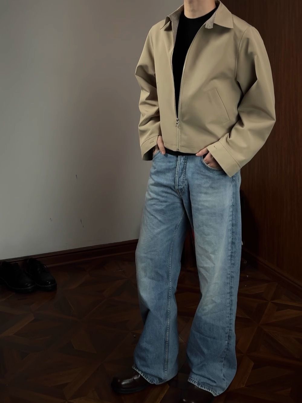 American Style Three-Dimensional Tailored Houndstooth Lined Men's Autumn And Winter High-End Lapel Cleanfit Harrington_voghion.com