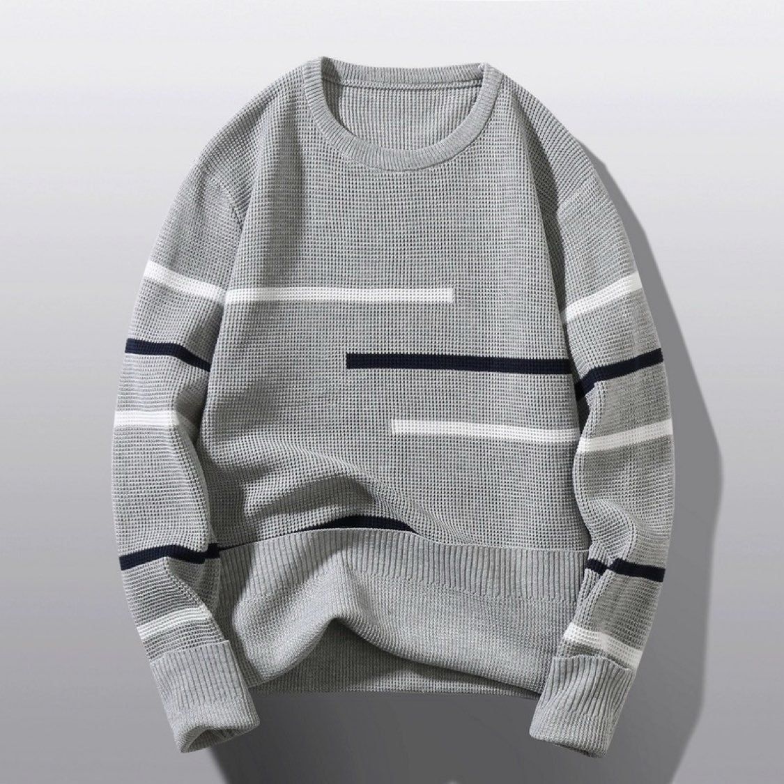 Maglione lavorato a maglia a righe color-block da uomo – Pullover girocollo alla moda con vestibilità comoda (M-3XL)_voghion.com