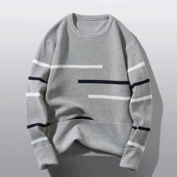 Maglione lavorato a maglia a righe color-block da uomo – Pullover girocollo alla moda con vestibilità comoda (M-3XL)_voghion.com