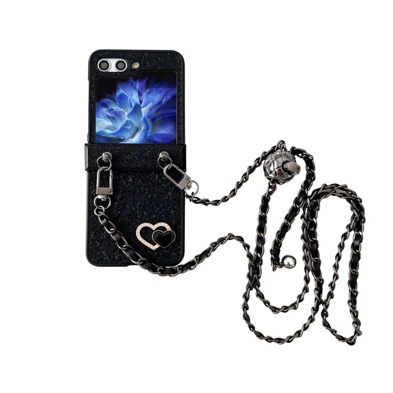 For Samsung Galaxy Z Flip 3 4 5 6 5G Luxury Diamond Heart Crossbody Leather Phone Case Cover_voghion.com