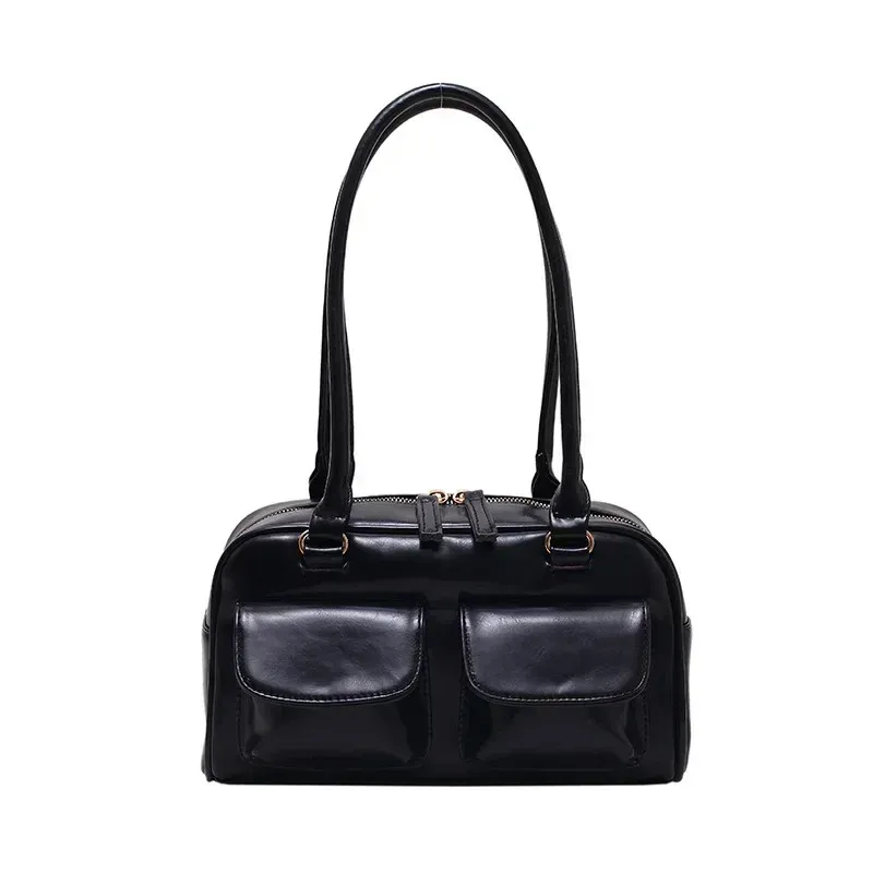 Borsa a tracolla da donna rossa retrò, in pelle verniciata, multitasche, da donna, a tracolla, sottobraccio, tote bag_voghion.com