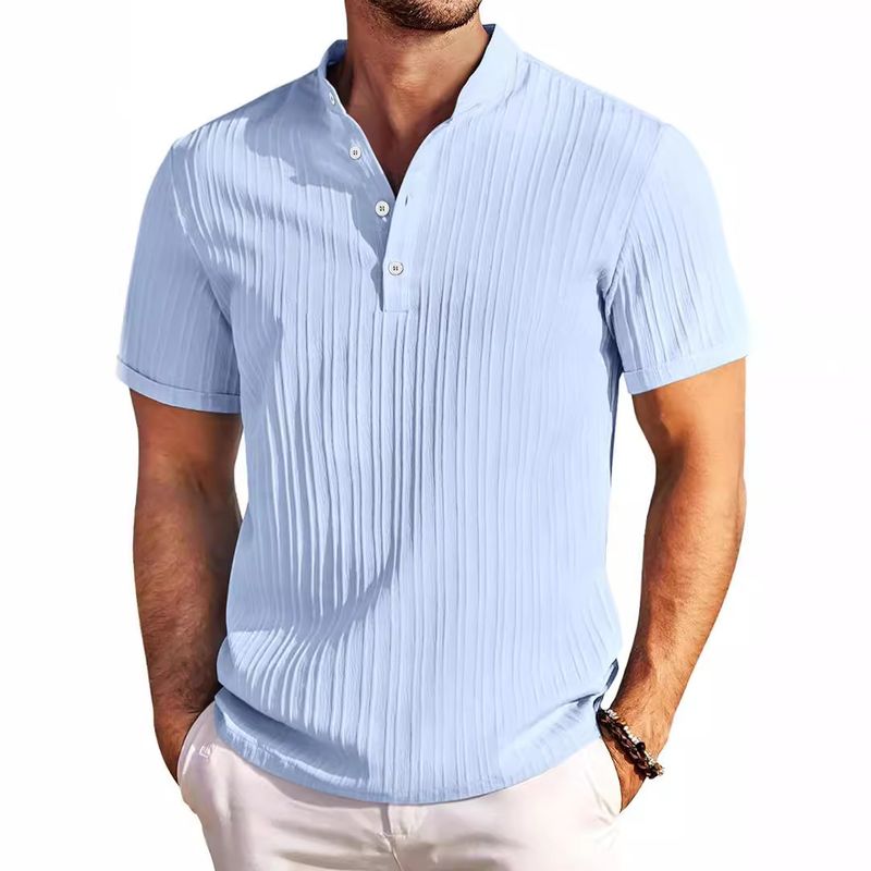 Abbigliamento maschile Wish New Camicia Henry a righe retrò da uomo, casual, ampia_voghion.com