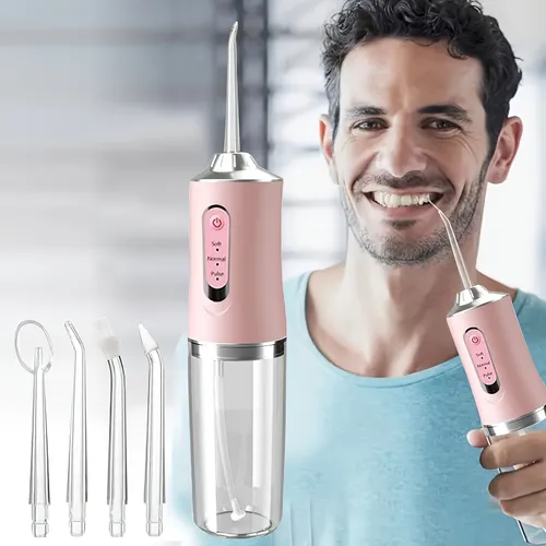 Tragbarer kabelloser Munddusche - 4-in-1-Mundspüler für die tägliche Zahnpflege - Aufladen über USB - Ideal für zu Hause und unterwegs - Geeignet für Männer und Frauen_voghion.com
