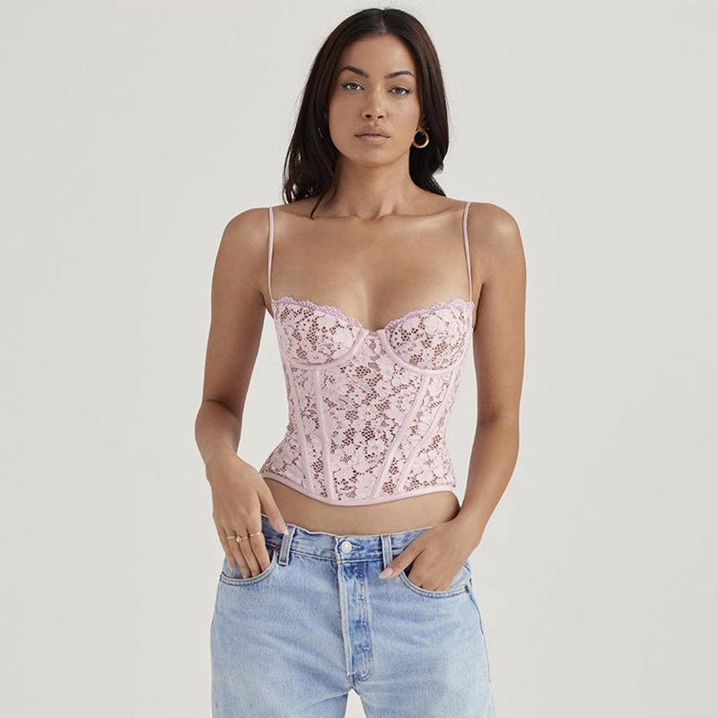Women's lace Spice Girl halter vest with fishbone top_voghion.com