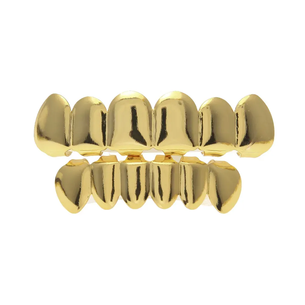 Griglie per denti in oro riempito con smalto cubico da 6 zirconi, diametri superiori e inferiori, griglie hip hop, gioielli raffinati Miami Bling per uomo._voghion.com