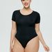 Plus-size women's leotard all-in-one crew neck short-sleeved briefs_voghion.com
